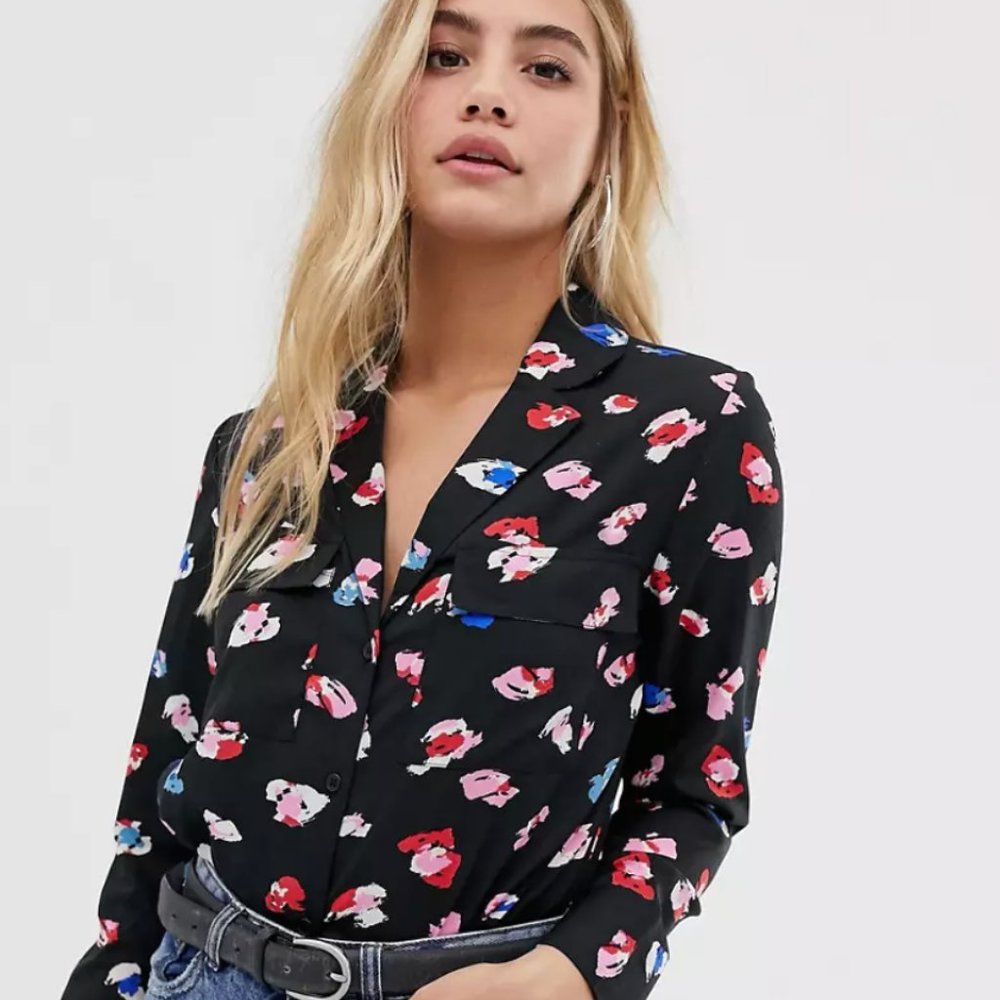 ASOS | Influence pyjama shirt with pockets in splodge print (Size US 6 / UK 10)